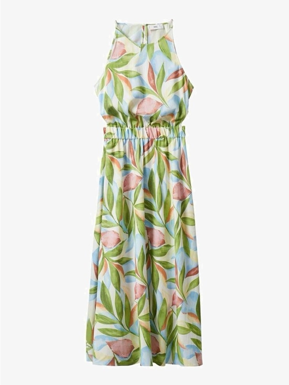 Mango Floral Halter Sundress in Pastel Green & Blue M
